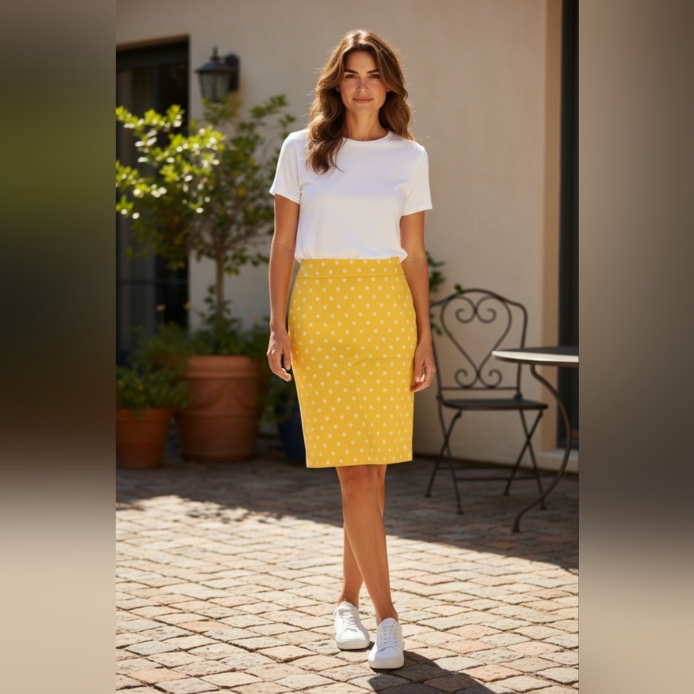 Ann Taylor Factory Yellow Polka Dot Pencil Skirt Size 14  NWT